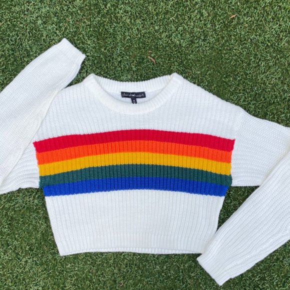 SOLD Derek Heart Rainbow Cropped Sweater Size M - Picture 1 of 6
